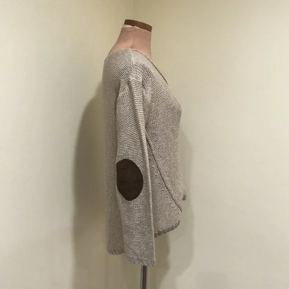 Anthropologie RDI Sweater Size Medium Tan Brown Elbow Patch Pullover - Picture 4 of 13